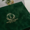 Load image into Gallery viewer, Foil Stamped Velvet Keepsake Box - Handmade Wedding Memory Box with Raised Monogram & Date