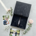 Load image into Gallery viewer, Foil Stamped Velvet Keepsake Box - Handmade Wedding Memory Box with Raised Monogram & Date
