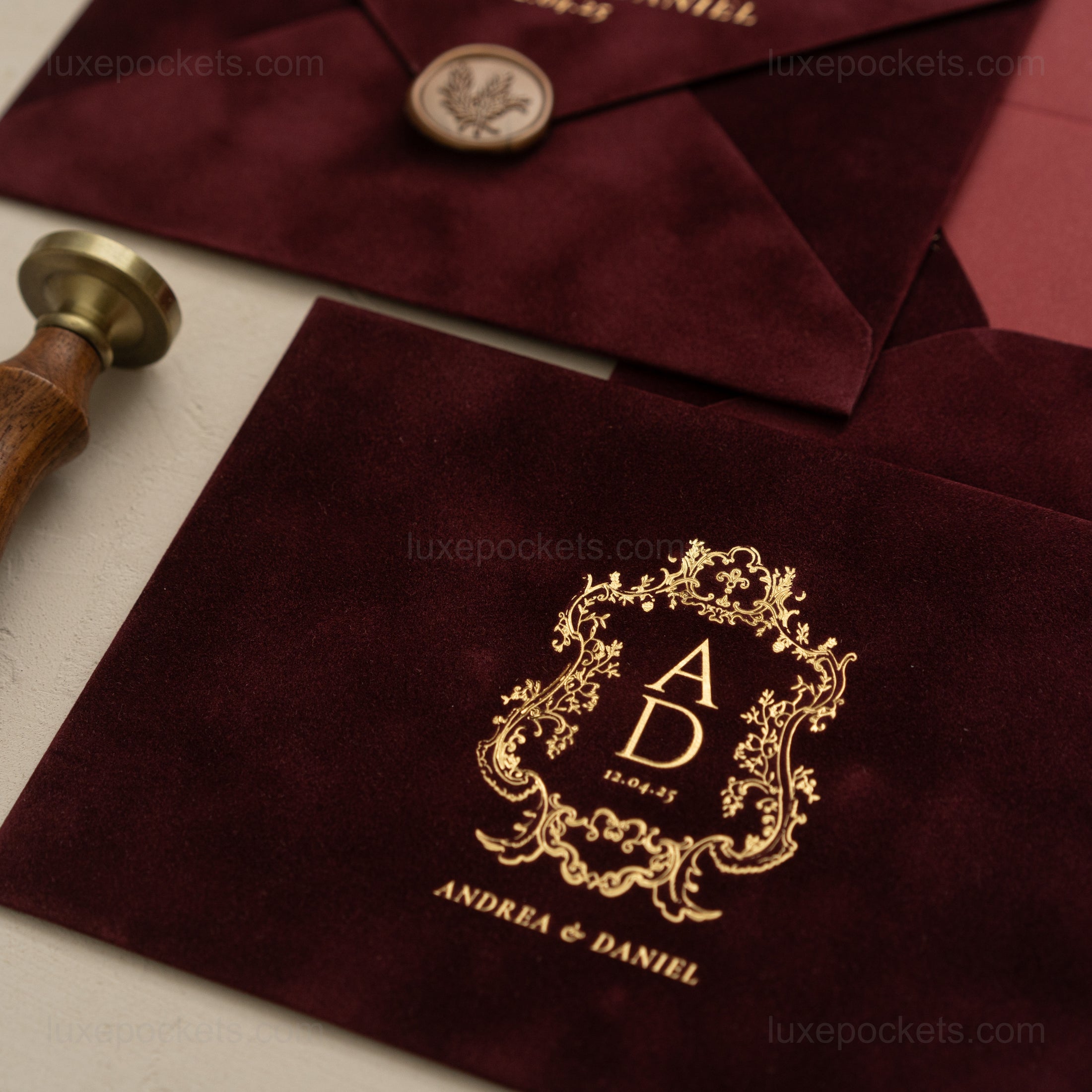 Burgundy Velvet Invitation Envelope - Foil -2.jpg