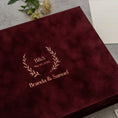 Load image into Gallery viewer, Foil Stamped Velvet Keepsake Box - Handmade Wedding Memory Box with Raised Monogram & Date
