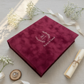Load image into Gallery viewer, Foil Stamped Velvet Keepsake Box - Handmade Wedding Memory Box with Raised Monogram & Date
