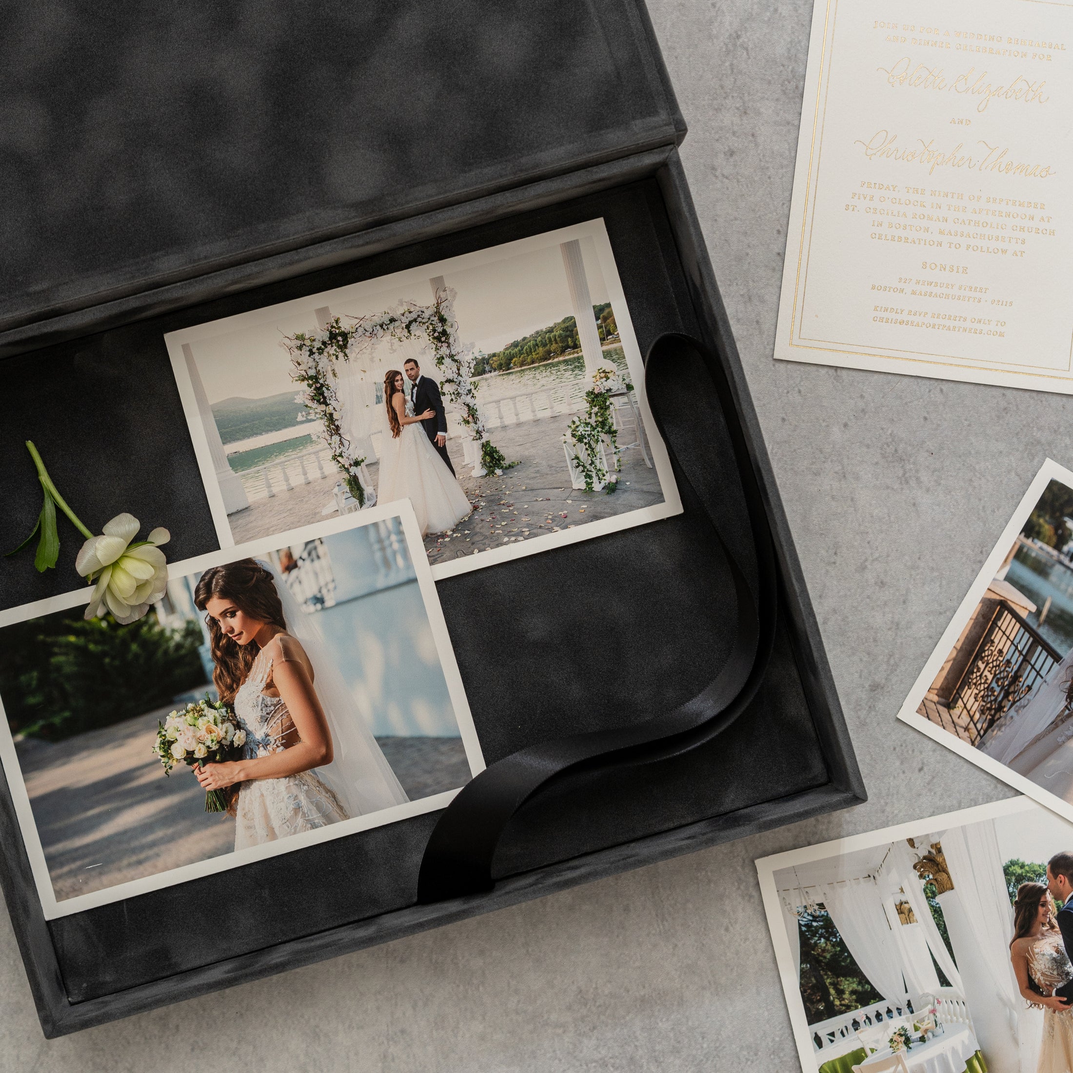 Foil Stamped Velvet Keepsake Box - Handmade Wedding Memory Box with Raised Monogram & Date
