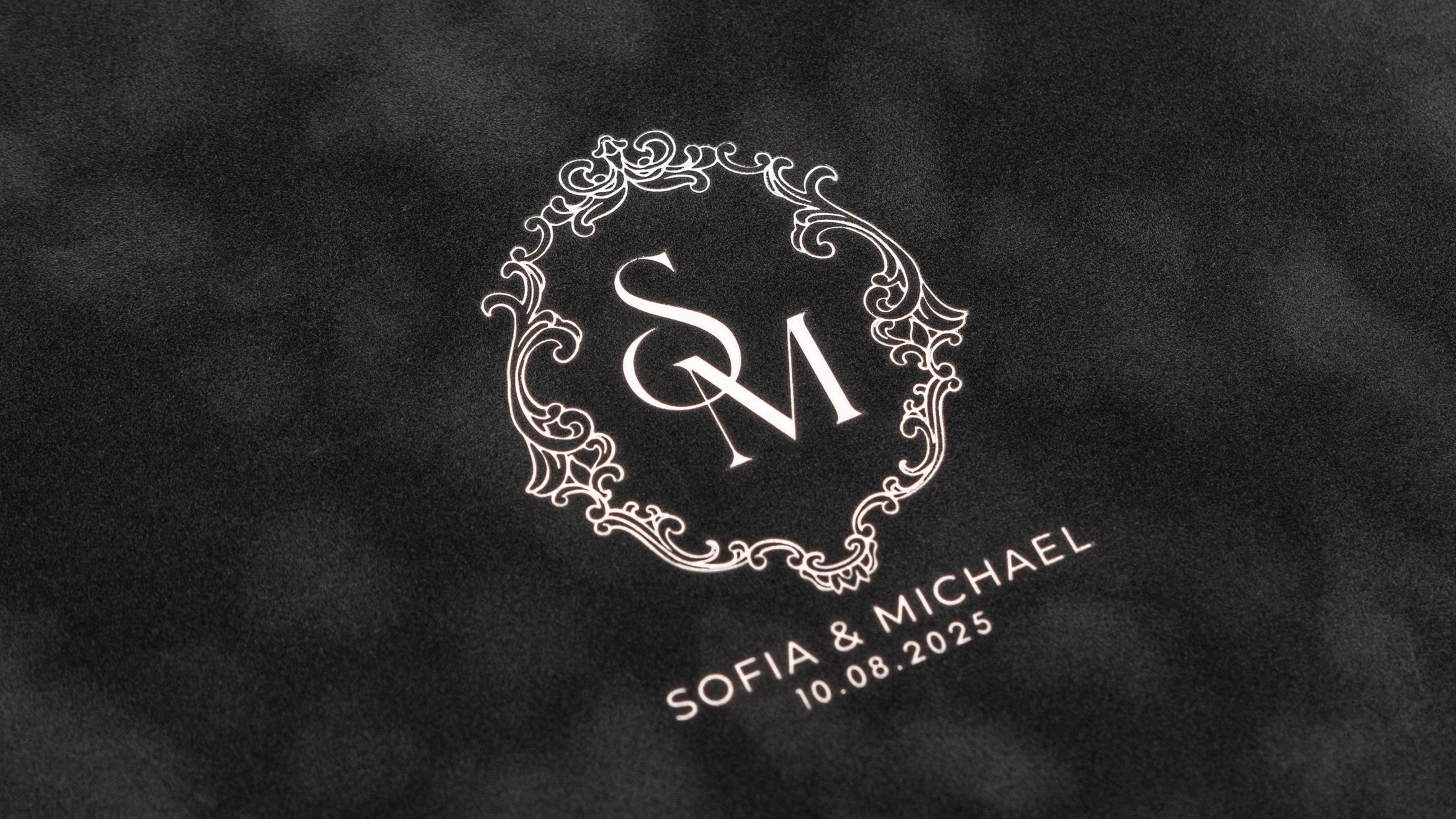 Foil Stamped Velvet Keepsake Box - Handmade Wedding Memory Box with Raised Monogram & Date