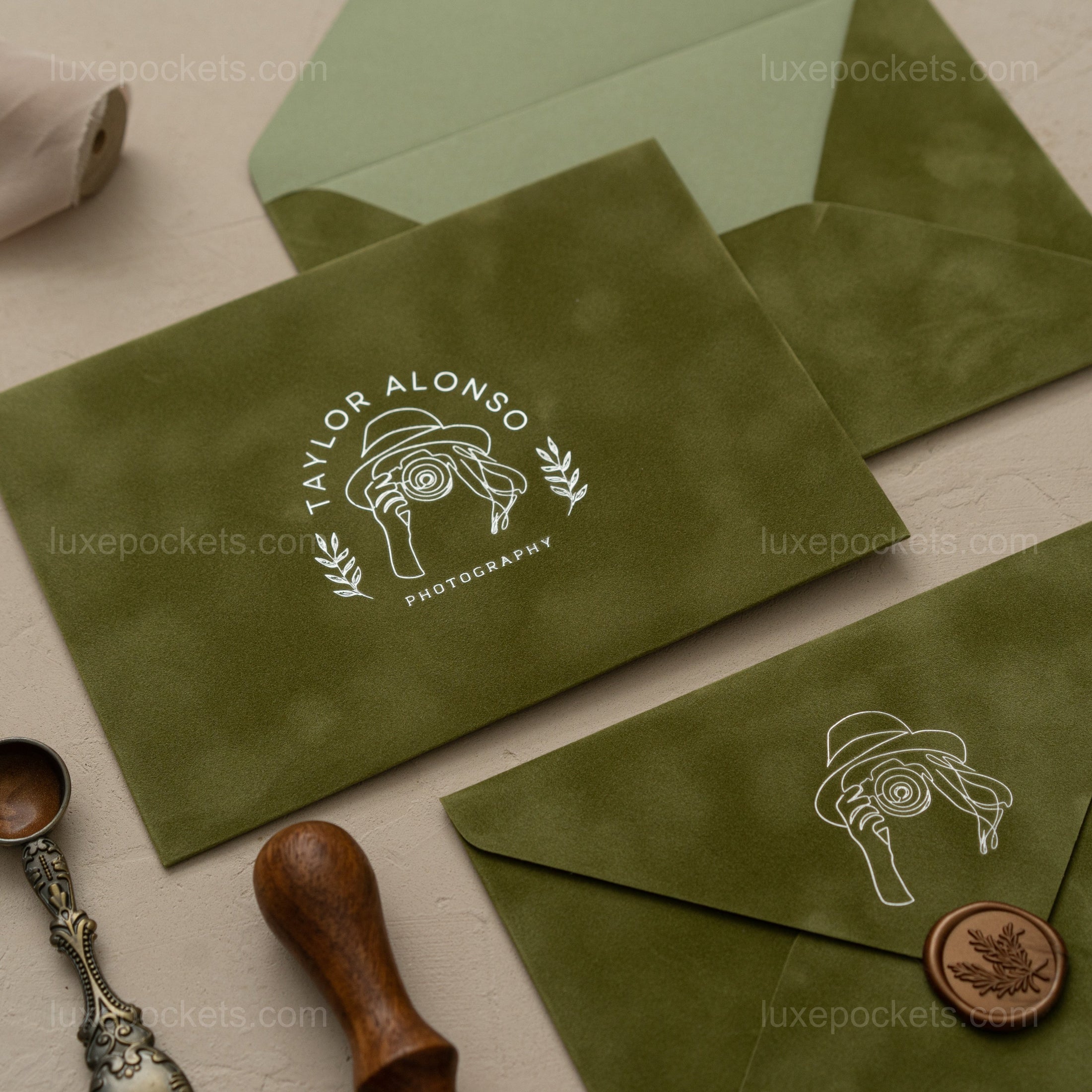 Olive Green Velvet Envelope