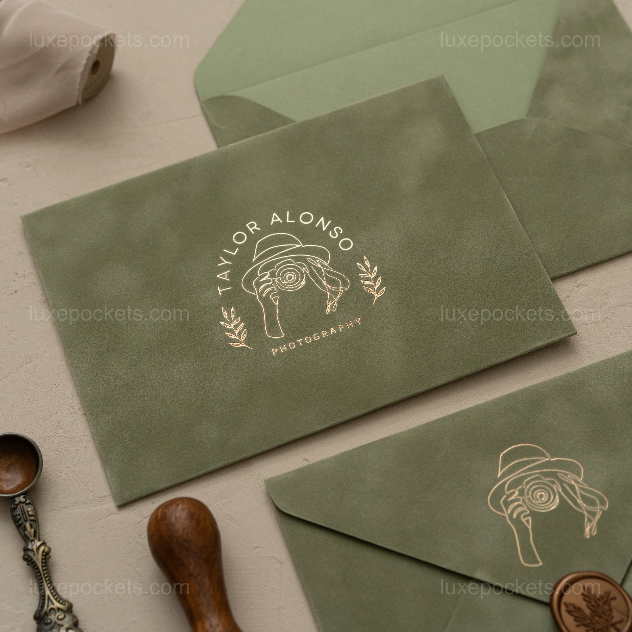 Sage Green Velvet Envelope