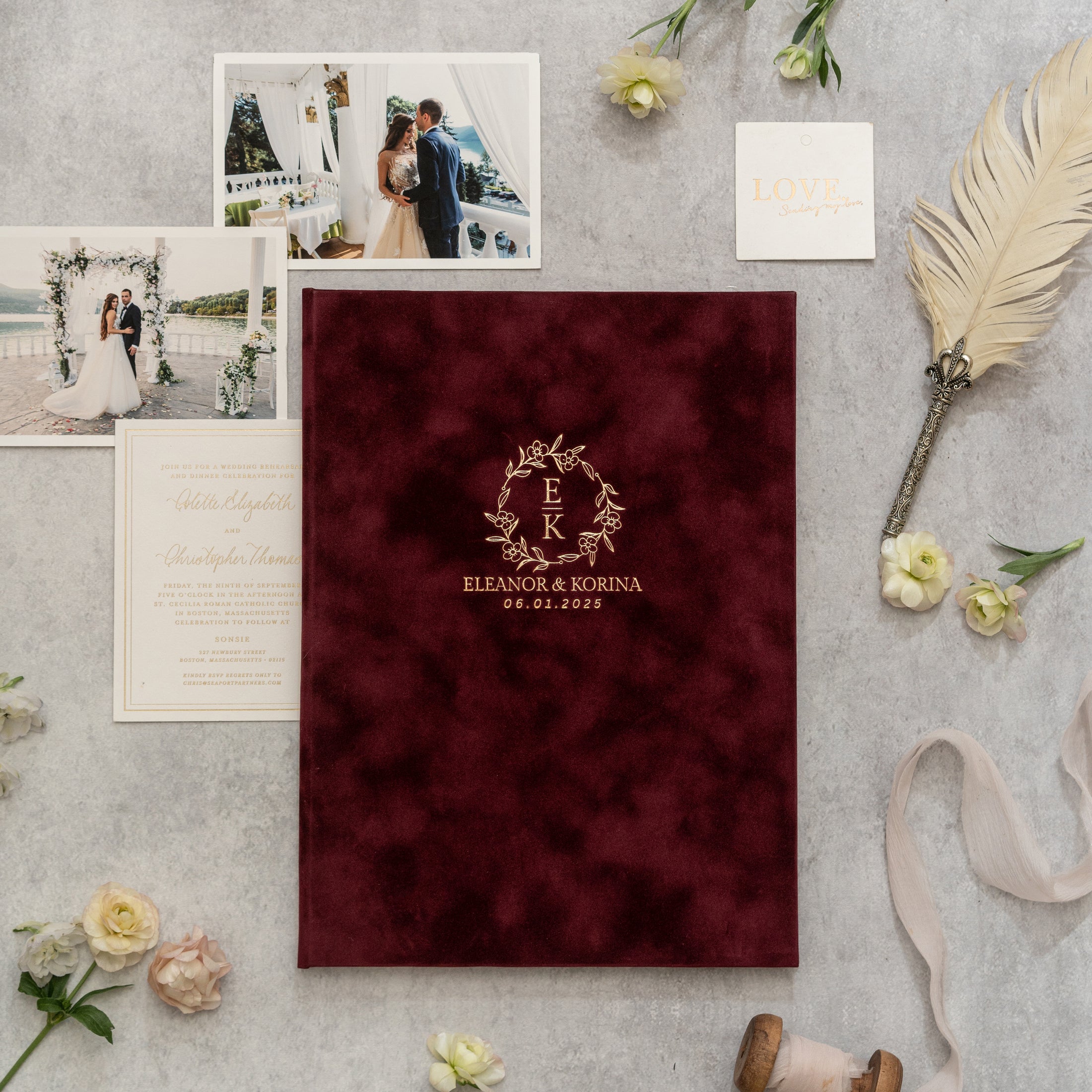 Elegant Velvet Marriage Certificate Holder - Personalized Foil Design
