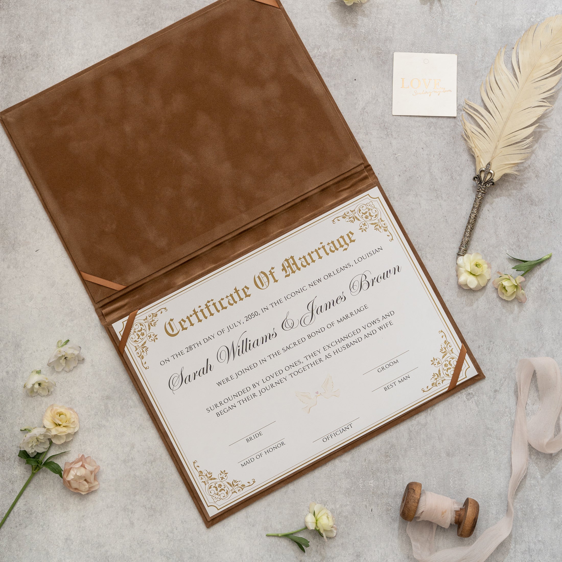 Elegant Velvet Marriage Certificate Holder - Personalized Foil Design