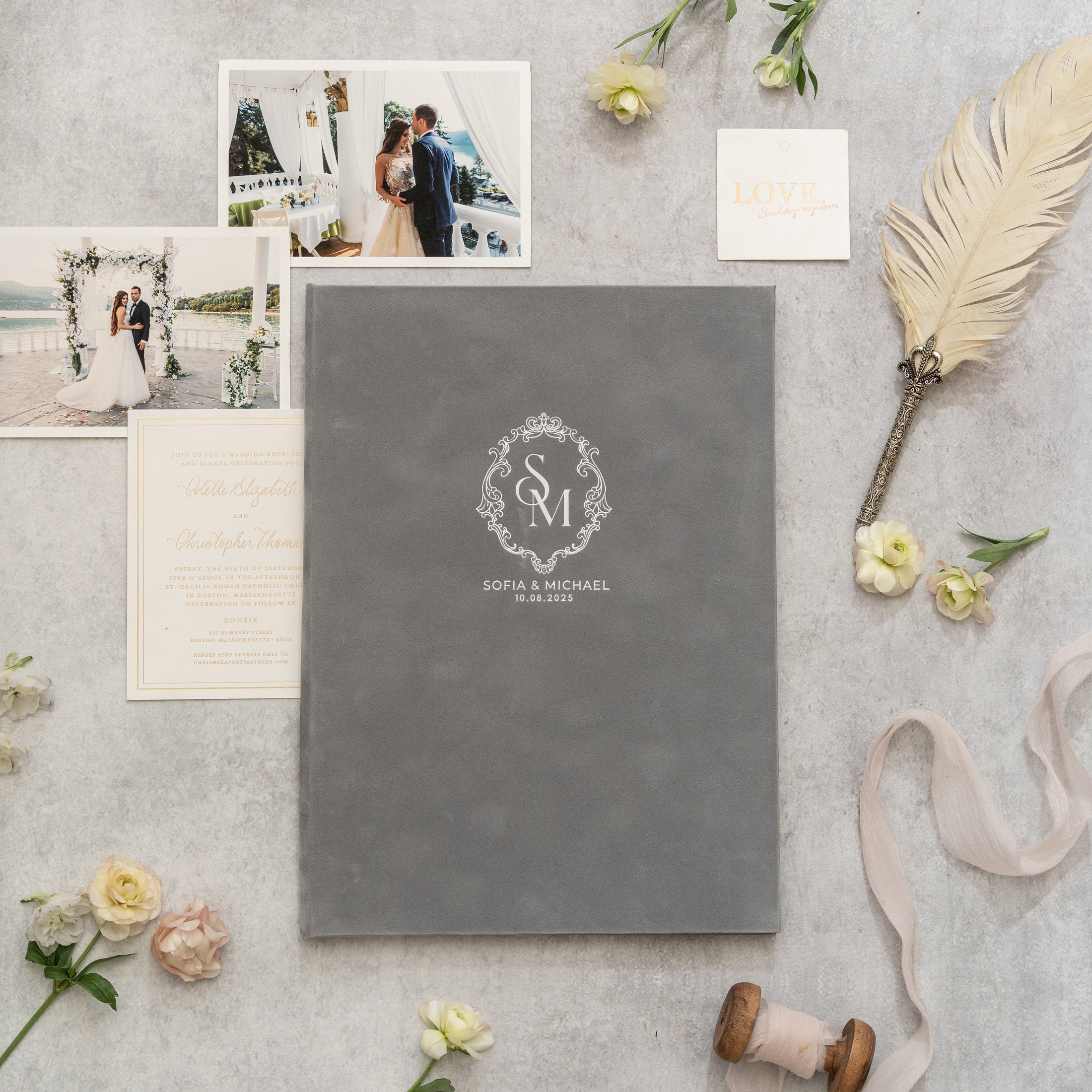 Elegant Velvet Marriage Certificate Holder - Personalized Foil Design