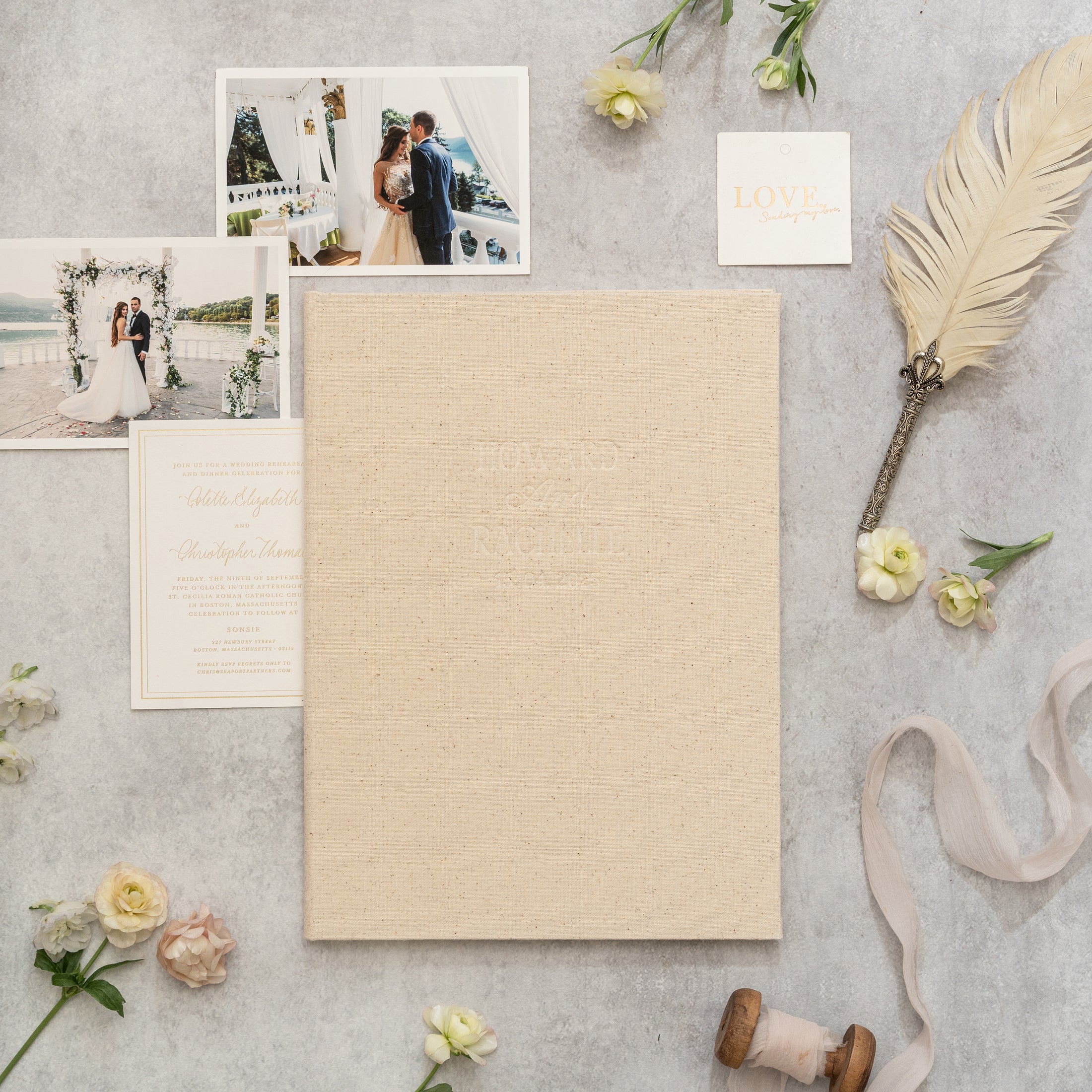 Premium Natural Linen Cover for Marriage Certificate - Personalized Foil Stamp