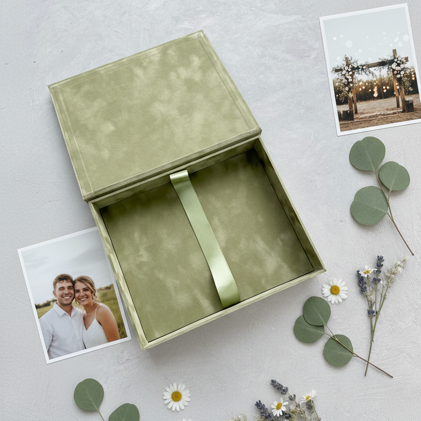 Foil Stamped Velvet Keepsake Box - Handmade Wedding Memory Box with Raised Monogram & Date